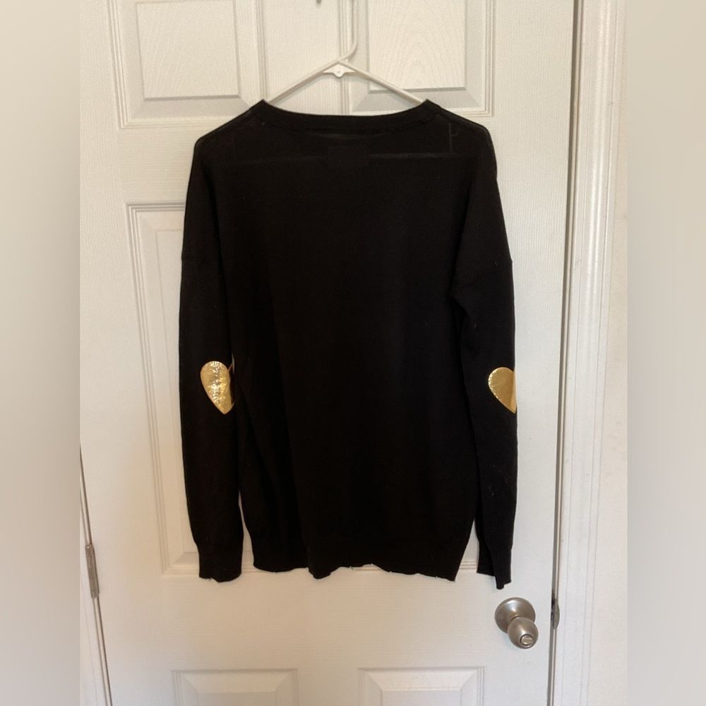 Zadig & Voltaire Cici Black Merino Wool Heart Patch Crewneck Pullover Sweater L - Picture 3 of 6
